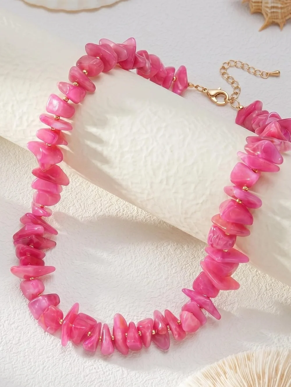 Summer Hot Pink Chip Statement Choker Necklace